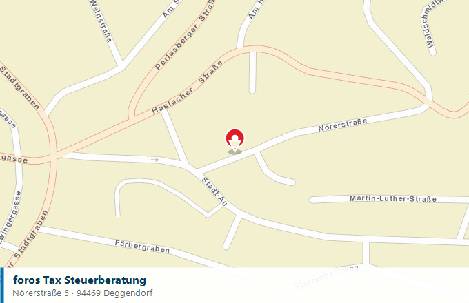 Kartenausschnitt: Standort der Kanzlei in der Nörerstraße 5, 94469 Deggendorf